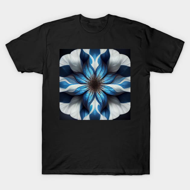 psychedelic flower, blue and white 03 T-Shirt by heartyARTworks